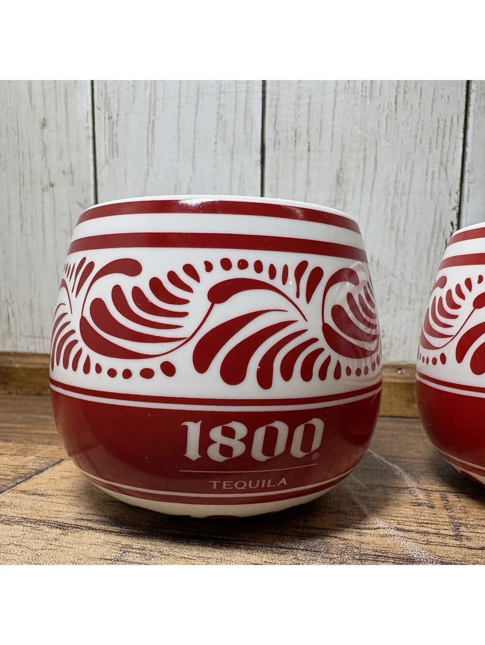 1800 Tequila Ceramic Cups Set of 2 Red/White 10 oz Promotional Gift Set
